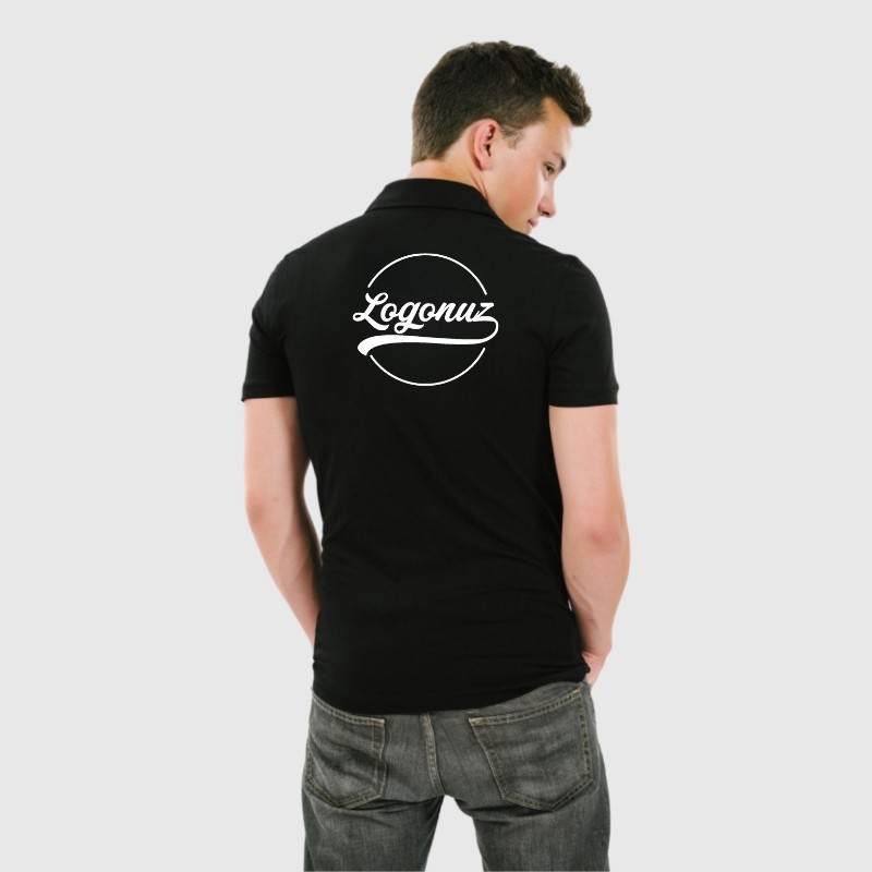 Logo Baskılı Tshirt Siyah Polo Yaka