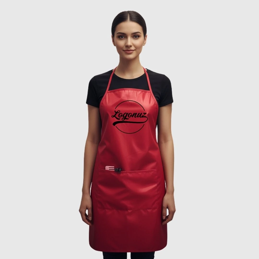 İsimli Logo Baskılı Kuaför Boya Önlüğü Kırmızı