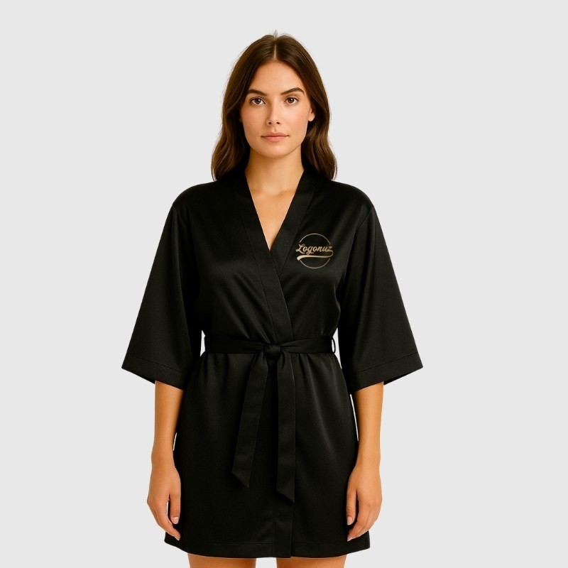 Baskılı Kimono Saten Siyah