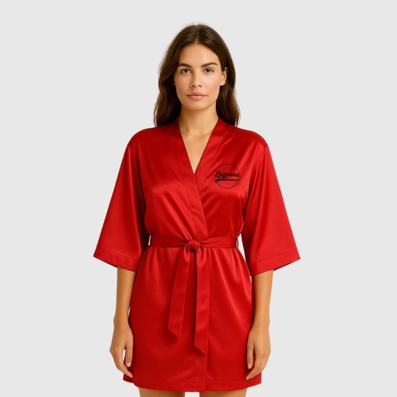 Logo Baskılı Saten Kimono Kırmızı
