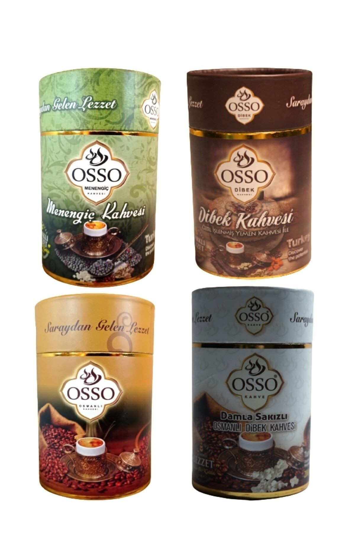 Osso 4'lü Silindir Kutu Set Osmanlı-dibek-menengiç-damla Sakızlı Dibek Kahvesi 4x200gr