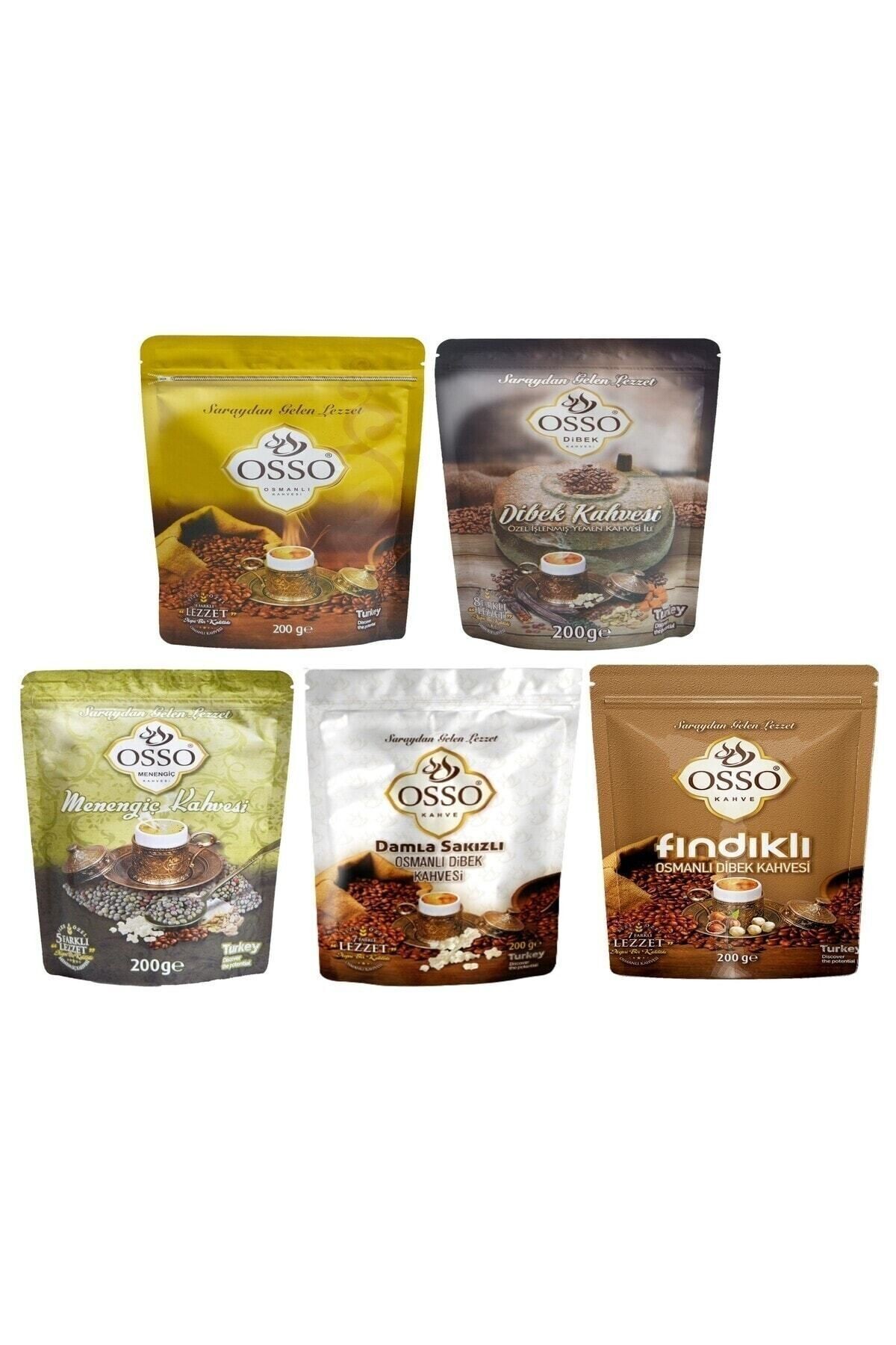 OSSO 5'li Set Osmanlı Kahvesi + Dibek Kahve + Menengiç Kahve+Damla Sakızlı Dibek + Fındıklı Osmanlı