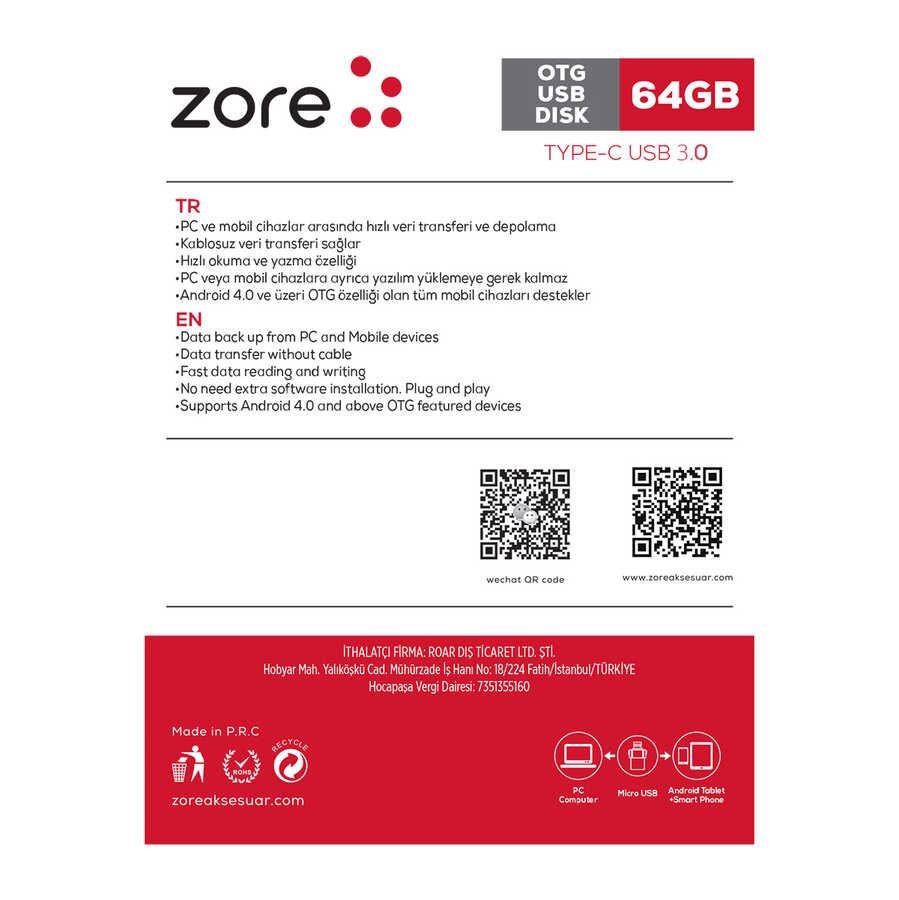 64 GB Zore Type-C Gümüş Otg Flash Bellek