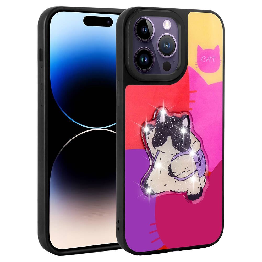 iPhone 14 Pro Max Parlayan Kabartmalı İkonik Figürlü Amas Silikon Kapak