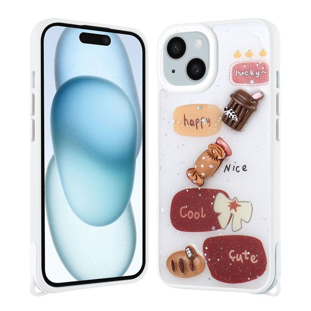 iPhone 11 Parlayan Sıvılı Simli Kabartma Figürlü Cevze Kapak