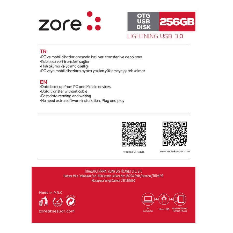 256 GB Zore 3.0 Lightning OTG Metal