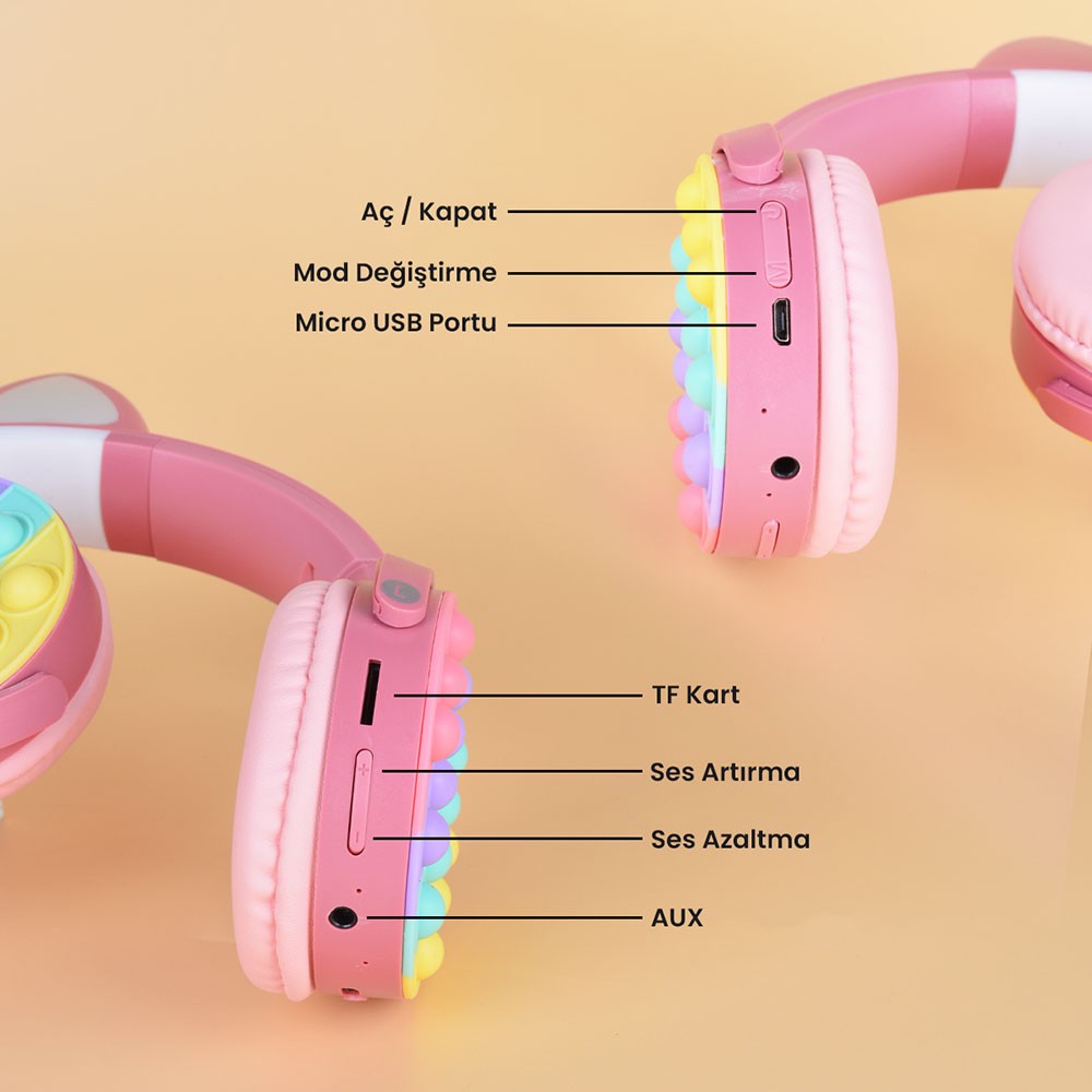 CXT-950 RGB Led Işıklı Kedi Kulağı Band Tas. Katlanabilir Kulak Üstü Bluetooth Kulaklık