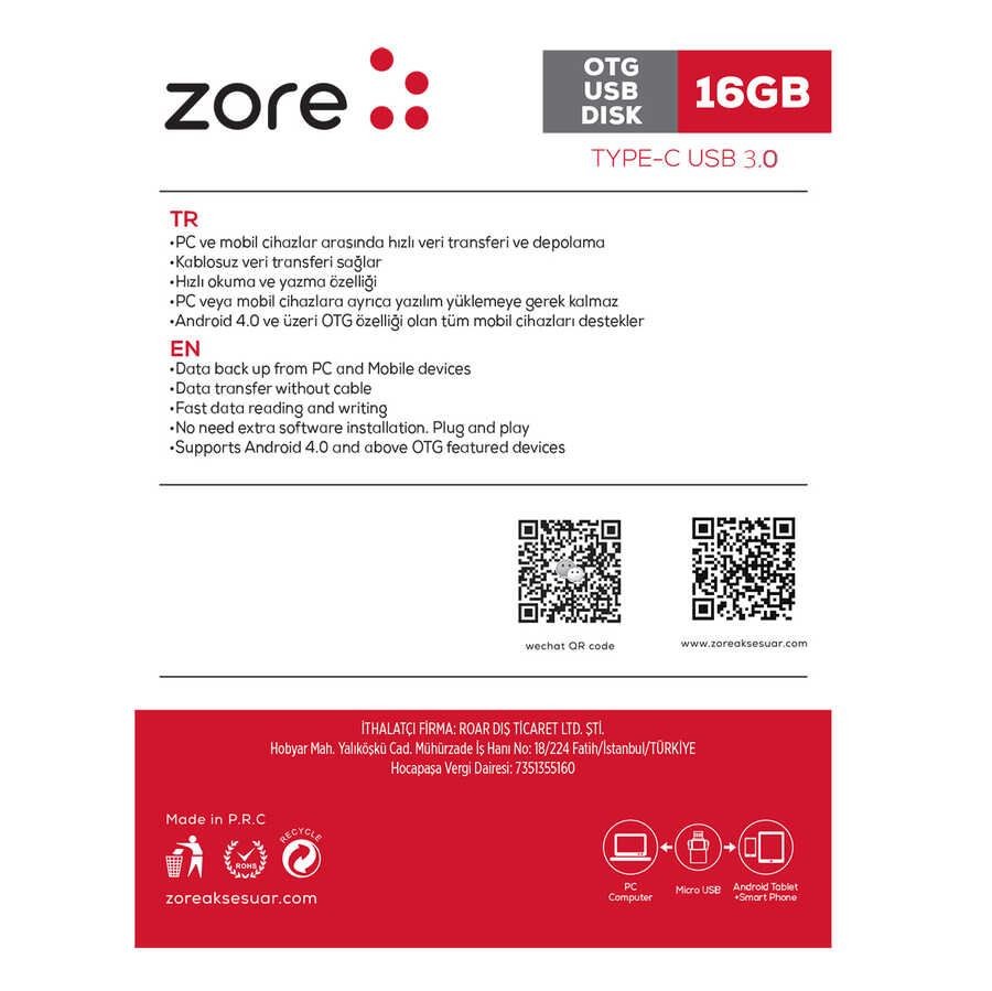 16 GB Zore Type-C Gümüş Otg Flash Bellek