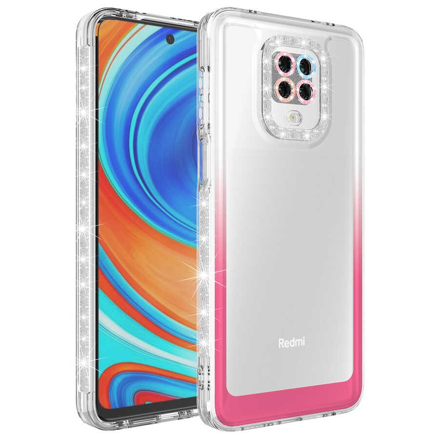 Xiaomi Redmi Note 9 Pro Simli ve Renk Geçiş Tasarımlı Lens Korumalı Park Kapak