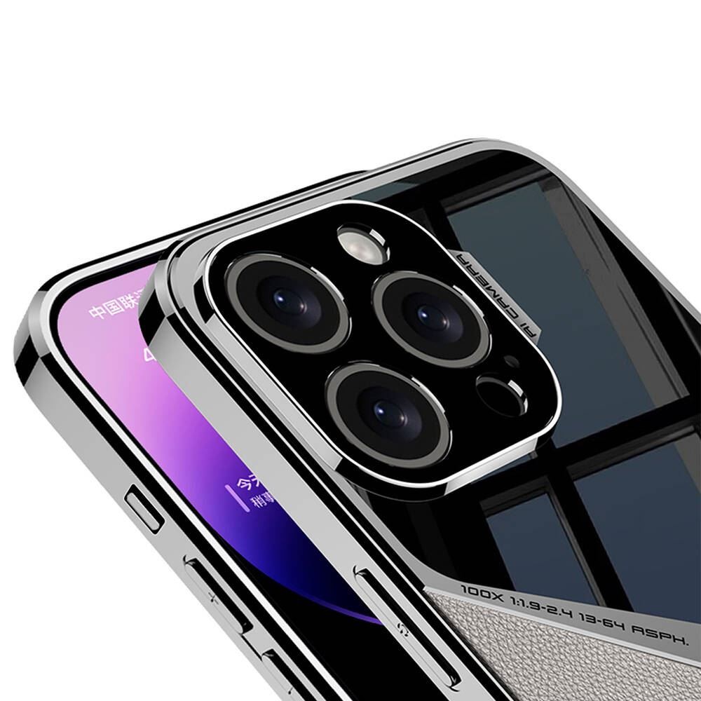 iPhone 14 Pro Max Ultra İnce Kamera Korumalı PC + Deri Arka Yüzey X-Pro Kapak