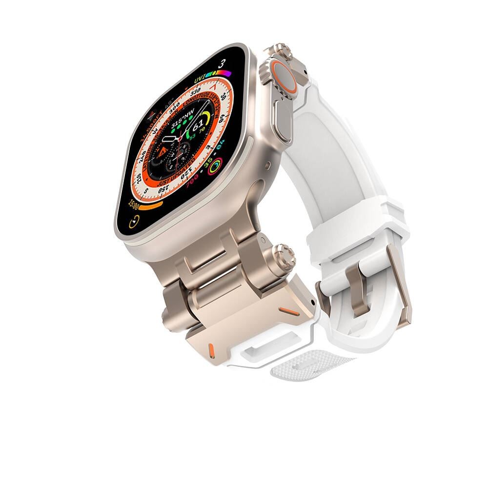 Apple Watch 7 45mm KRD-108 Metal Başlıklı Silikon Kordon