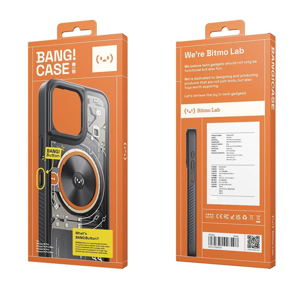 iPhone 14 Pro 3 Fonksiyonlu Bluetooth Bağlantılı Bitmo Lab Bangcase Akıllı Magsafe Kapak