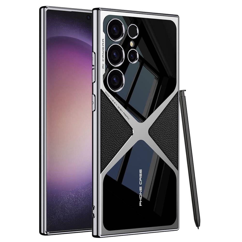S23 Ultra Ultra İnce Kamera Korumalı PC + Deri Arka Yüzey X-Pro Kapak