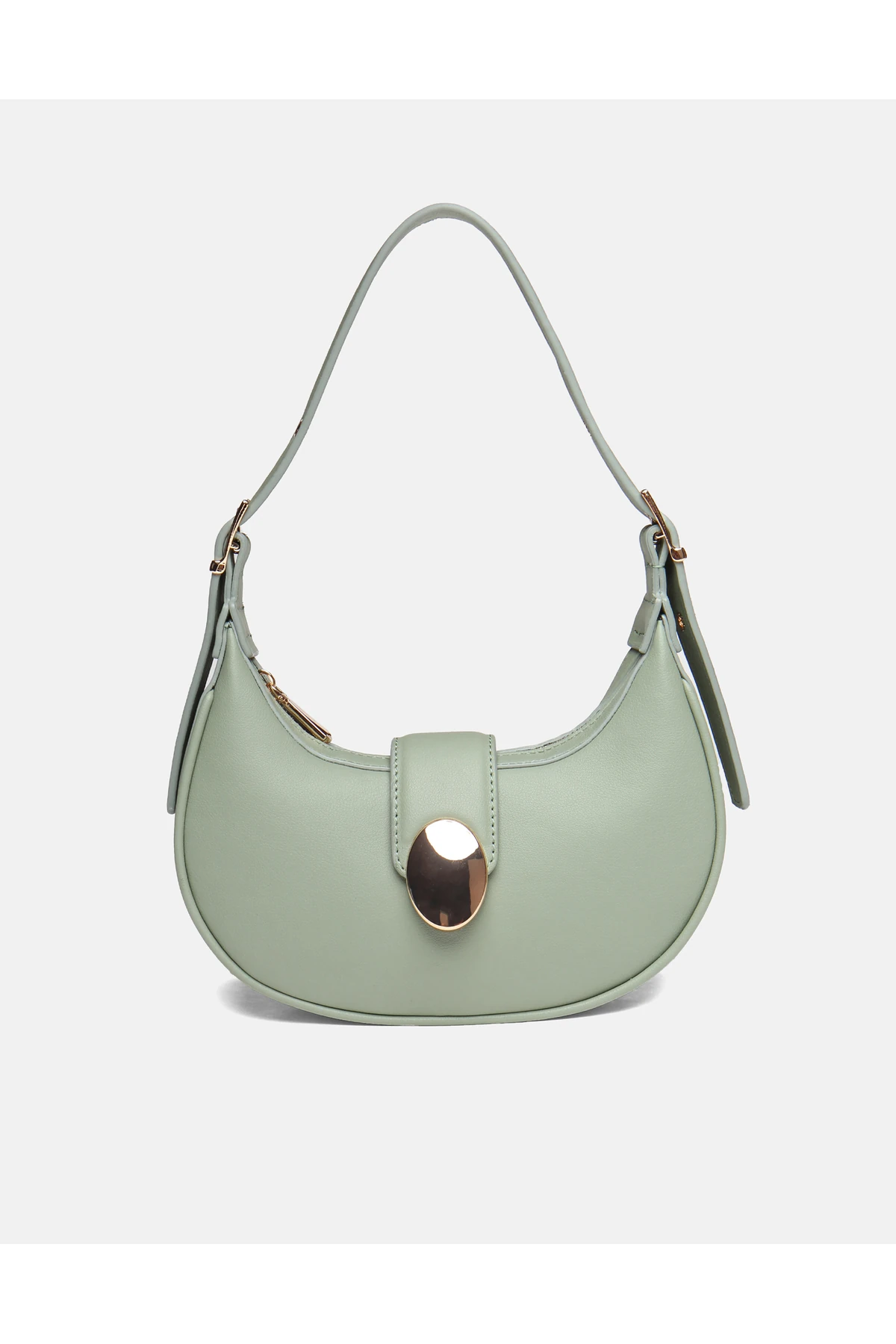 Juvis Bag Oval Charm Beyaz Suni Deri Fermuarlı Baget Kadın Omuz Çantası Gizli Gözlü Askılı - mint yeşili
