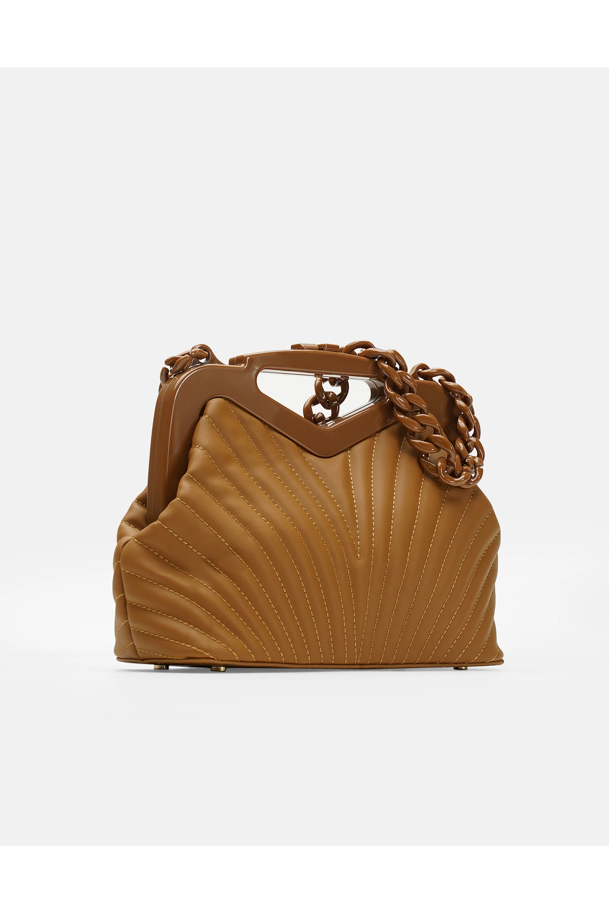 Juvis Bag Vivid Chain Fuşya Suni Deri Zincir Askılı Klips Kapamalı Kadın El ve Omuz Çantası - Taba