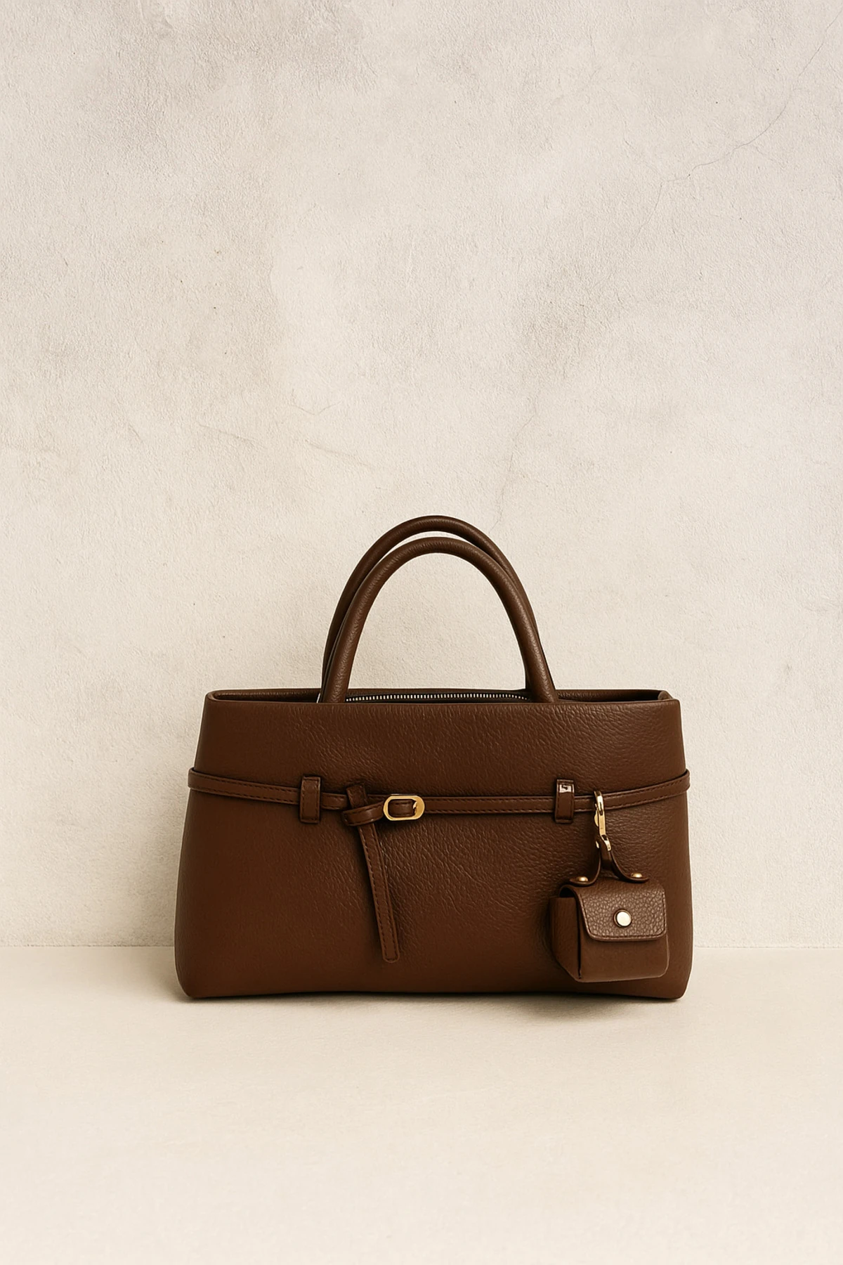 Bag Classic Buckle Kahverengi Fermuarlı Suni Deri Kadın El Çantası Mini Cüzdanlı