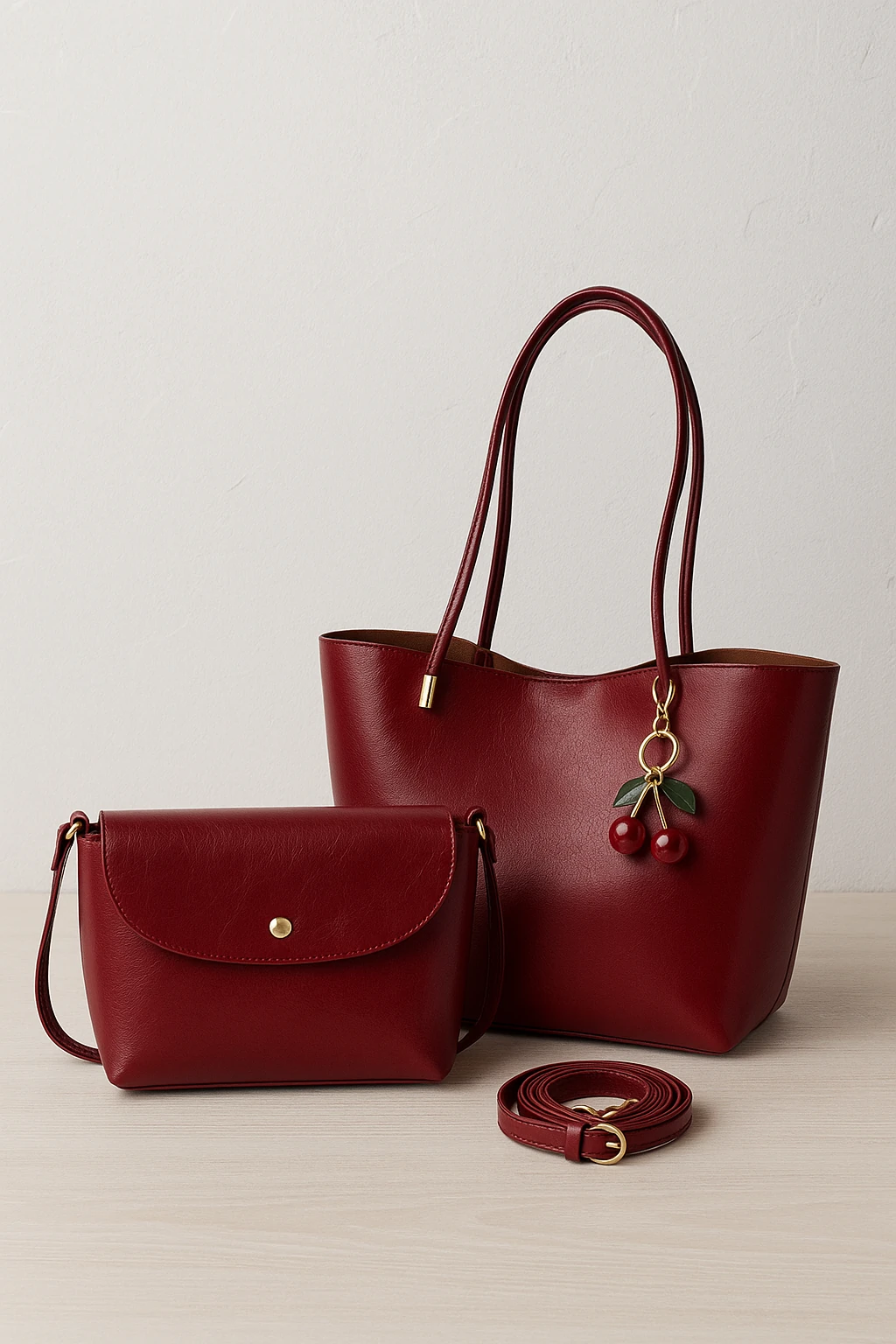 Cherry Shine -  Makyaj Çantalı Kadın El Ve Omuz Çantası - Bordo