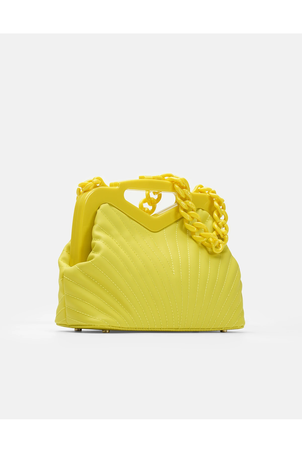 Juvis Bag Vivid Chain Fuşya Suni Deri Zincir Askılı Klips Kapamalı Kadın El ve Omuz Çantası - limon sarı