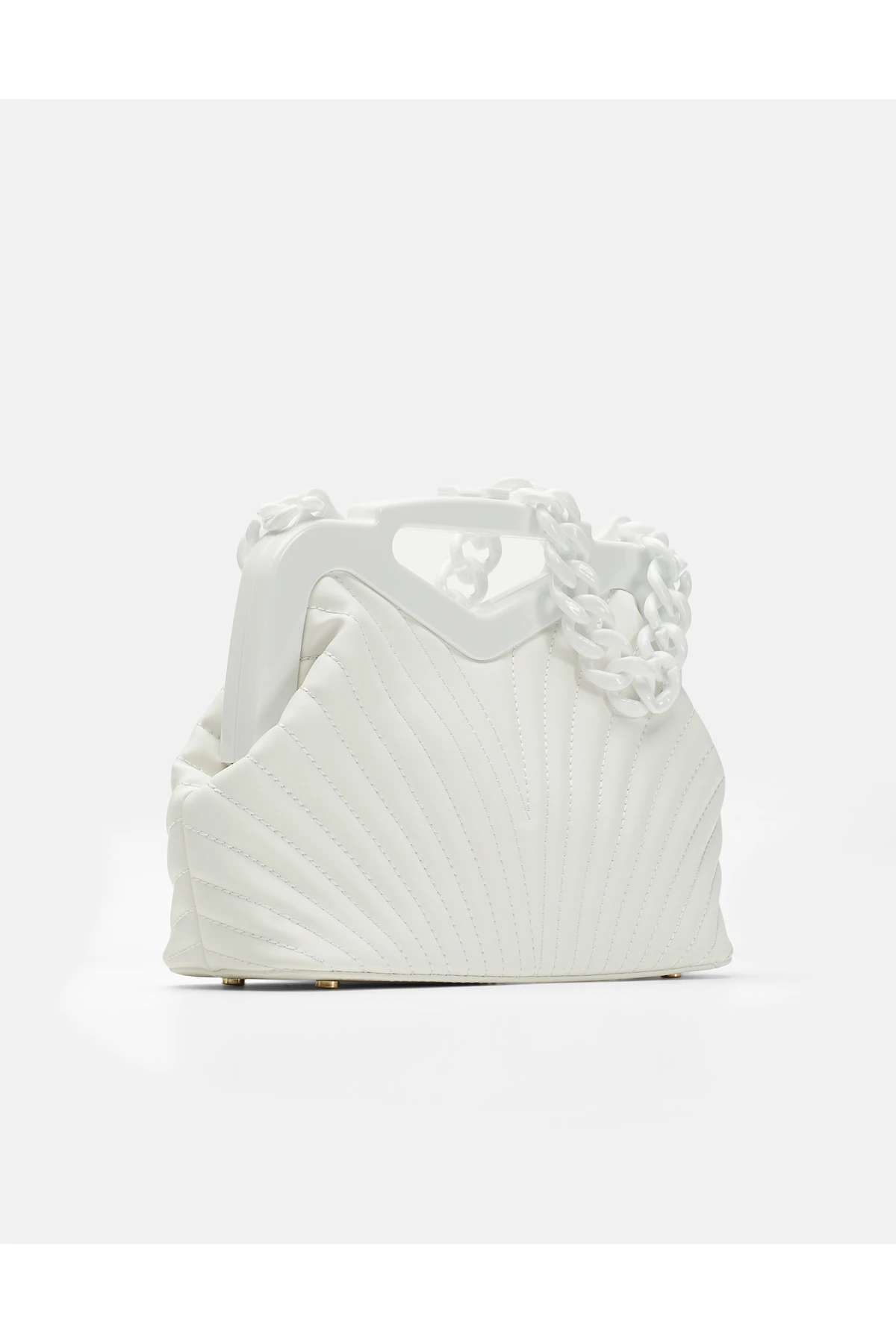 Juvis Bag Vivid Chain Fuşya Suni Deri Zincir Askılı Klips Kapamalı Kadın El ve Omuz Çantası - beyaz