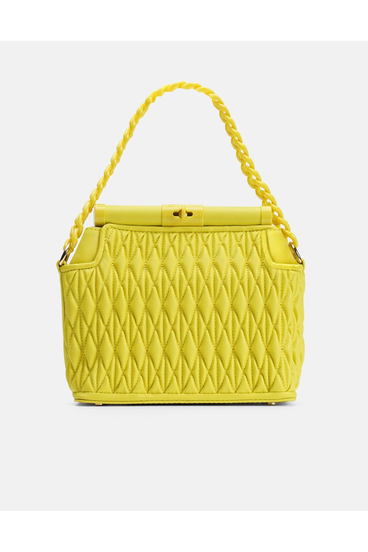 Bag Midnight Elegance Gümüş Gri Zincir Detaylı Suni Deri Kadın Kol ve Omuz Çantası - sarı