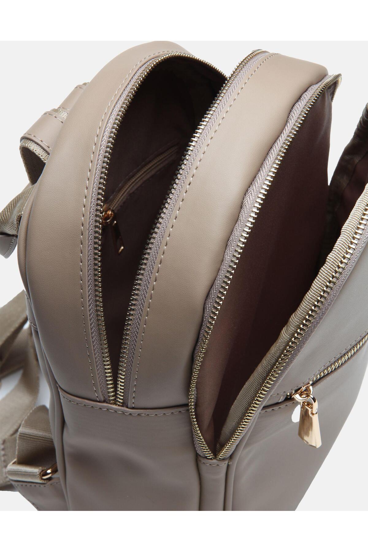 Juvis Bag Urban Ease Vizon Suni Deri Çok Gözlü Fermuarlı Kadın Sırt Çantası