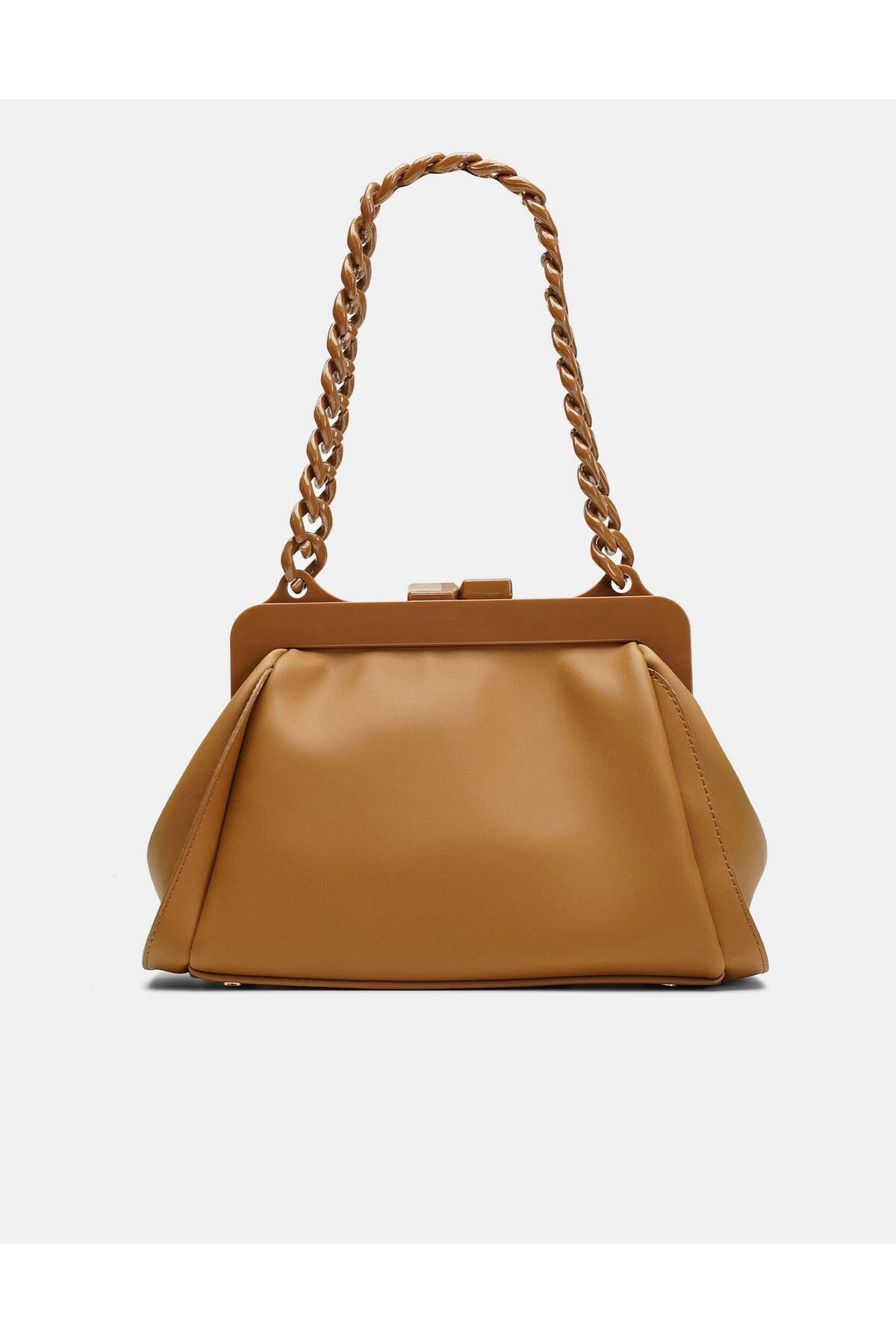 Juvis Bag Golden Chain Siyah Zincir Detaylı Suni Deri Kadın Kol ve Omuz Çantası - Taba