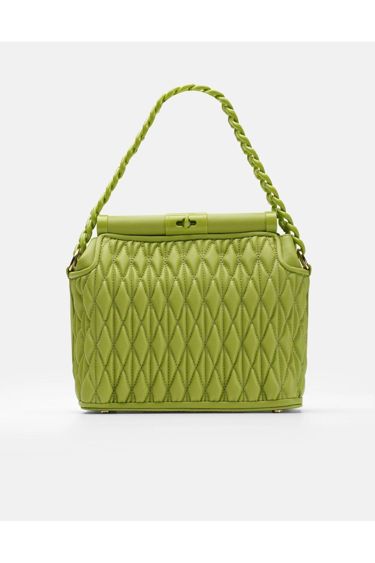 Bag Midnight Elegance Gümüş Gri Zincir Detaylı Suni Deri Kadın Kol ve Omuz Çantası - fıstık yeşili