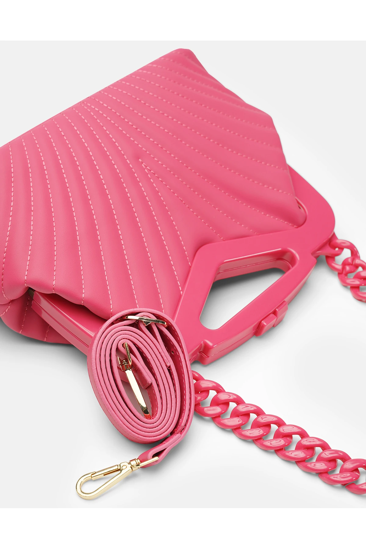 Juvis Bag Vivid Chain Fuşya Suni Deri Zincir Askılı Klips Kapamalı Kadın El ve Omuz Çantası