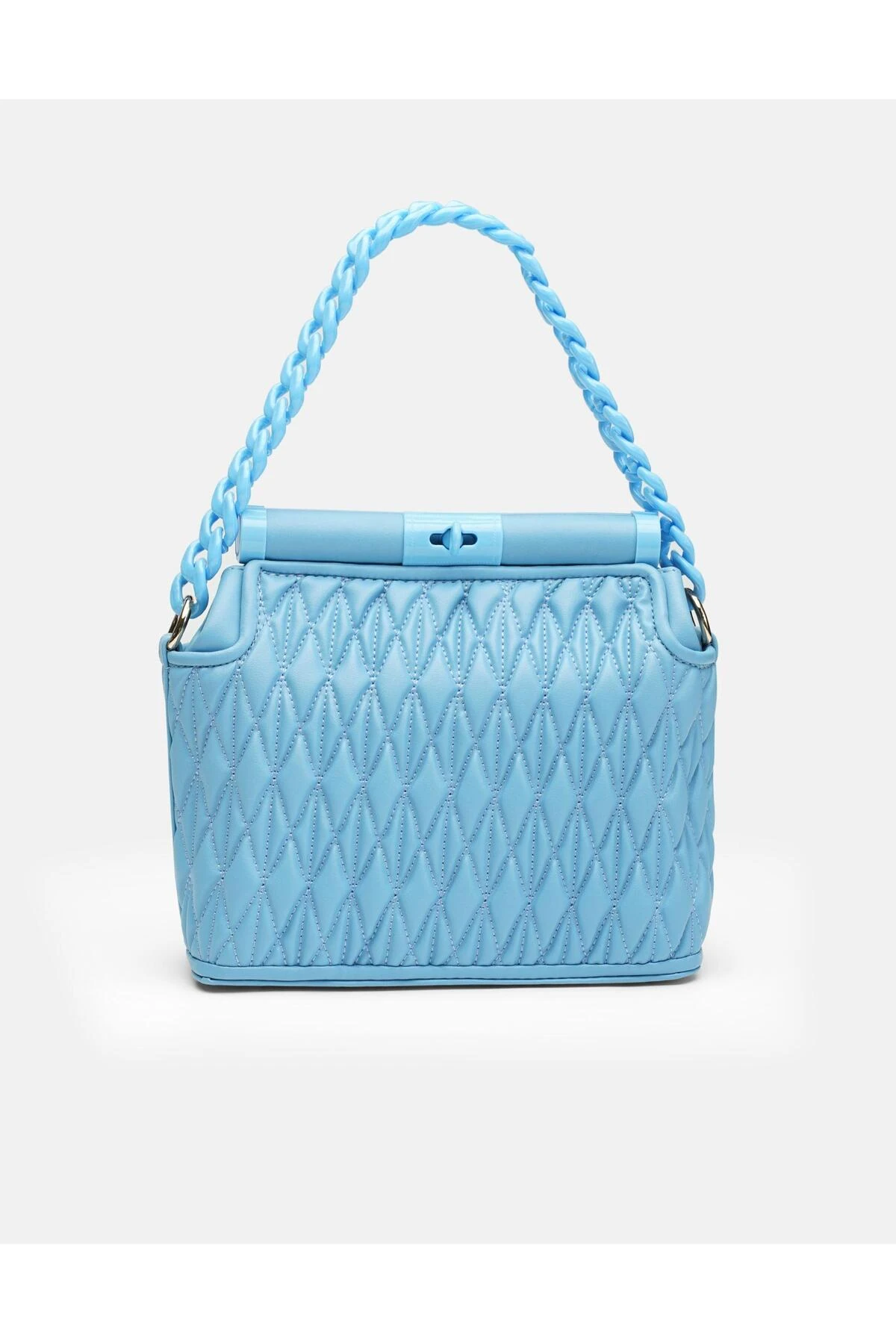 Bag Midnight Elegance Gümüş Gri Zincir Detaylı Suni Deri Kadın Kol ve Omuz Çantası - mavi