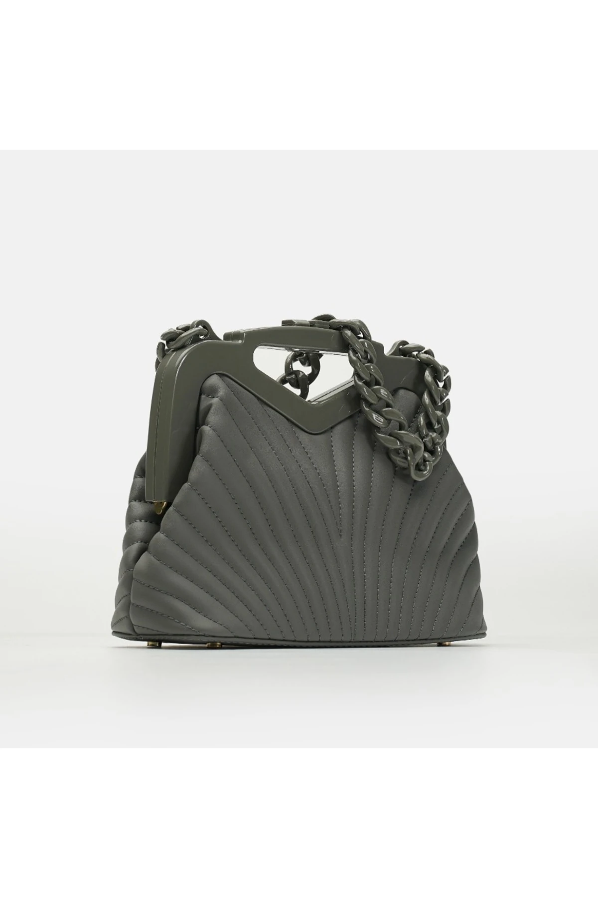 Juvis Bag Vivid Chain Fuşya Suni Deri Zincir Askılı Klips Kapamalı Kadın El ve Omuz Çantası - gri