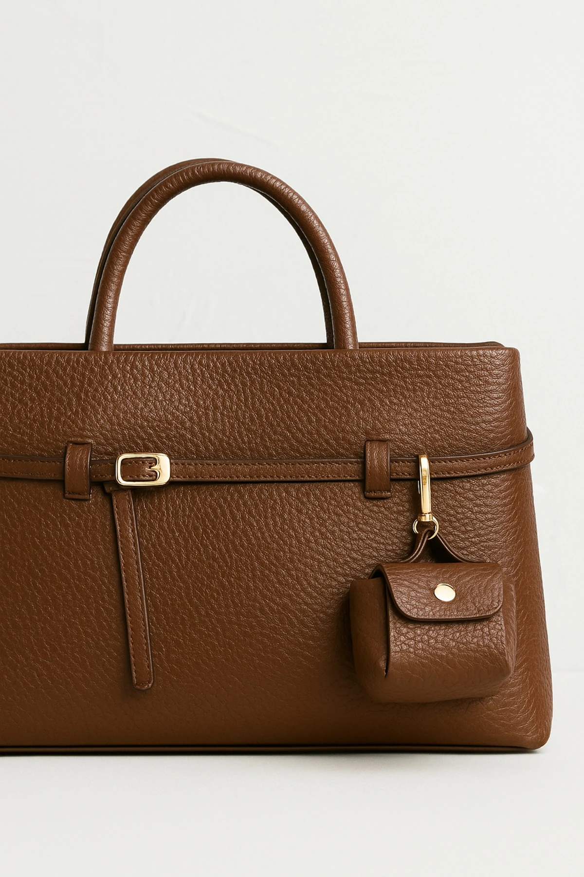 Bag Classic Buckle Kahverengi Fermuarlı Suni Deri Kadın El Çantası Mini Cüzdanlı