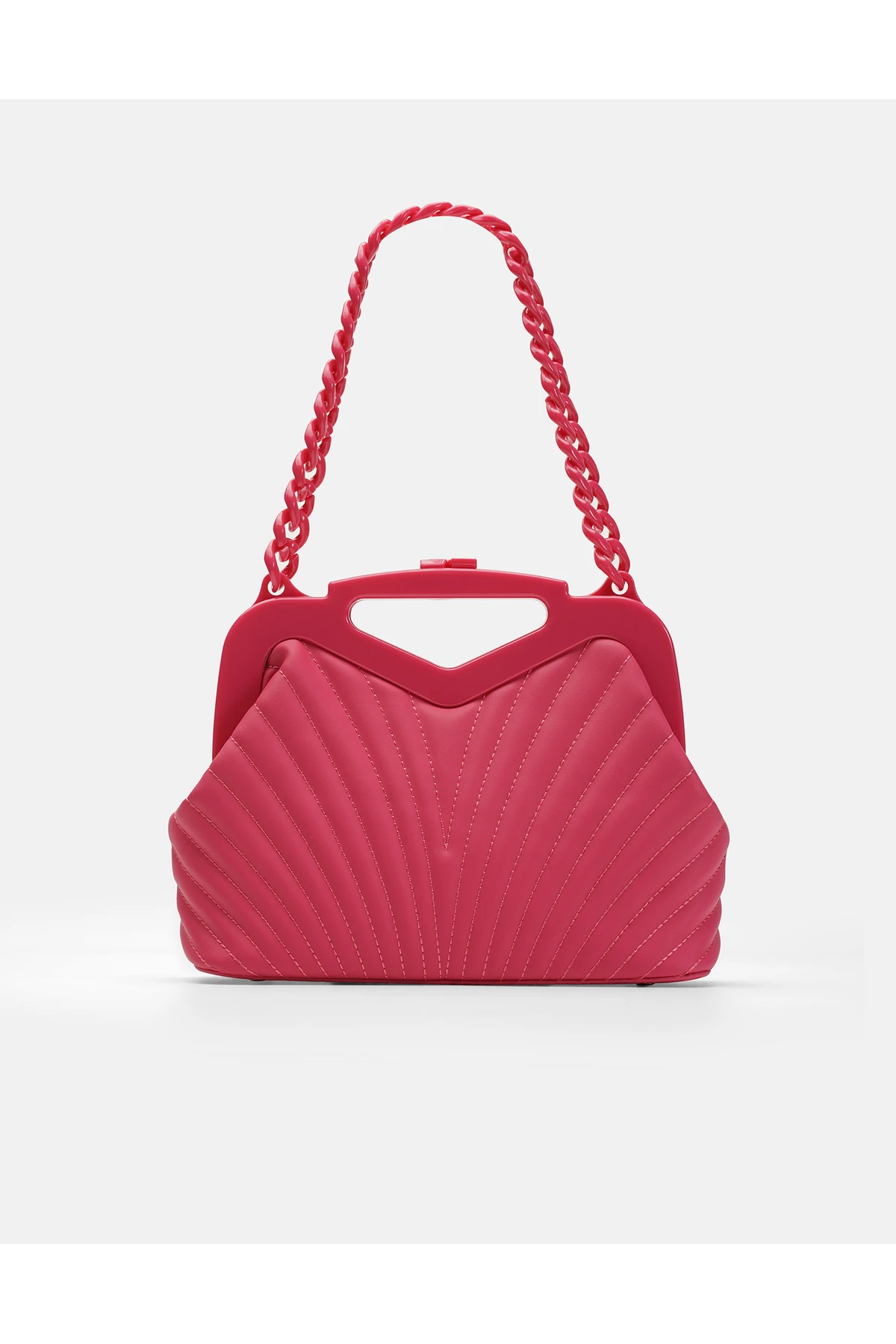 Juvis Bag Vivid Chain Fuşya Suni Deri Zincir Askılı Klips Kapamalı Kadın El ve Omuz Çantası