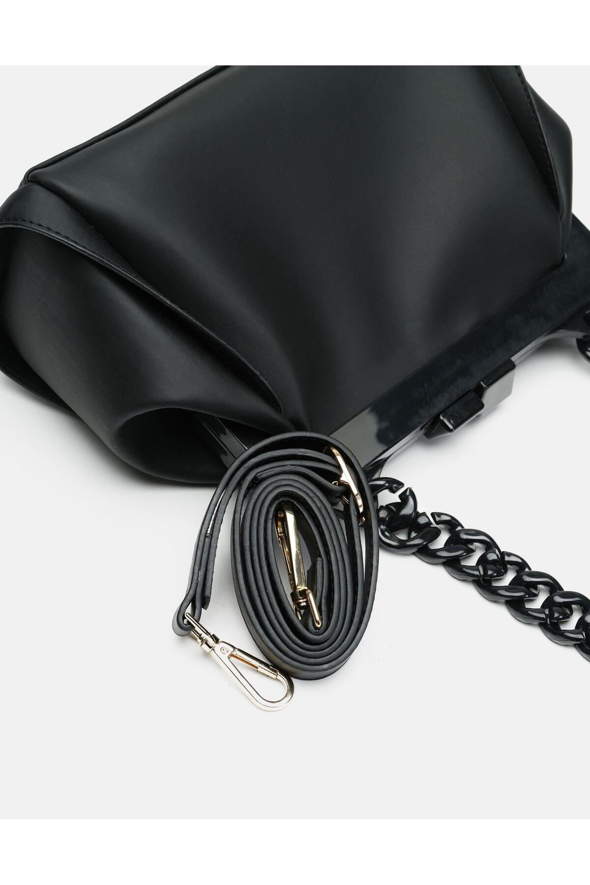 Juvis Bag Golden Chain Siyah Zincir Detaylı Suni Deri Kadın Kol ve Omuz Çantası