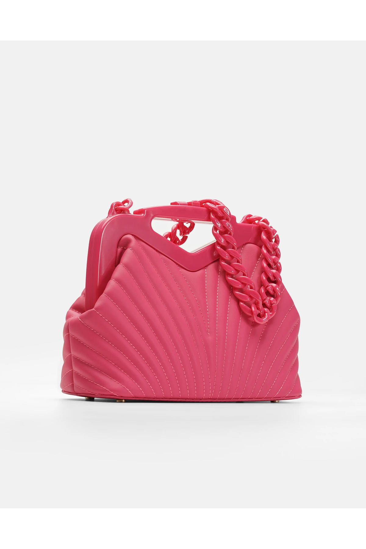 Juvis Bag Vivid Chain Fuşya Suni Deri Zincir Askılı Klips Kapamalı Kadın El ve Omuz Çantası - fuşya