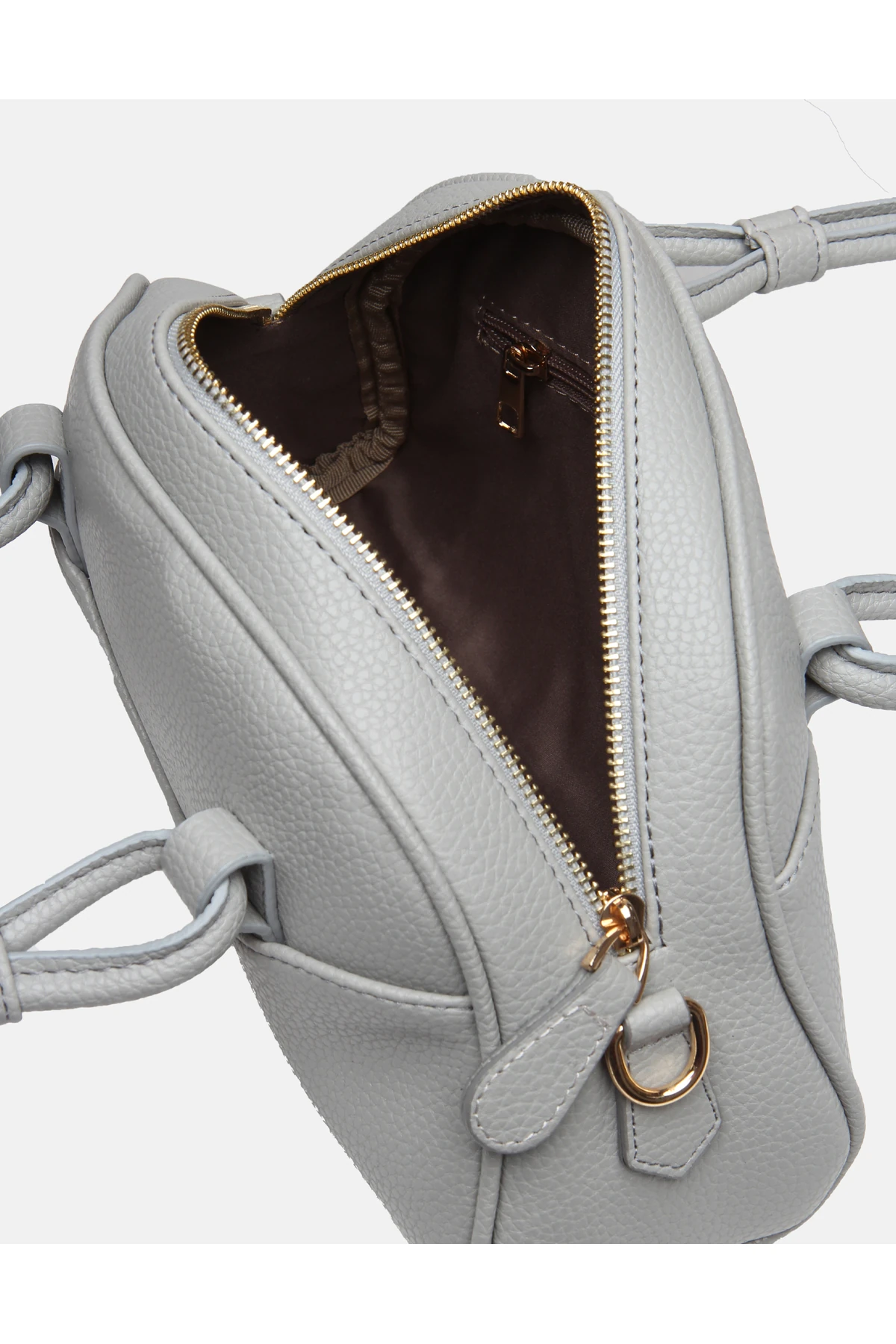 Juvis Bag Urban Knot Gri Suni Deri Fermuarlı Çok Gözlü Kadın Kol ve Askılı Omuz Çantası