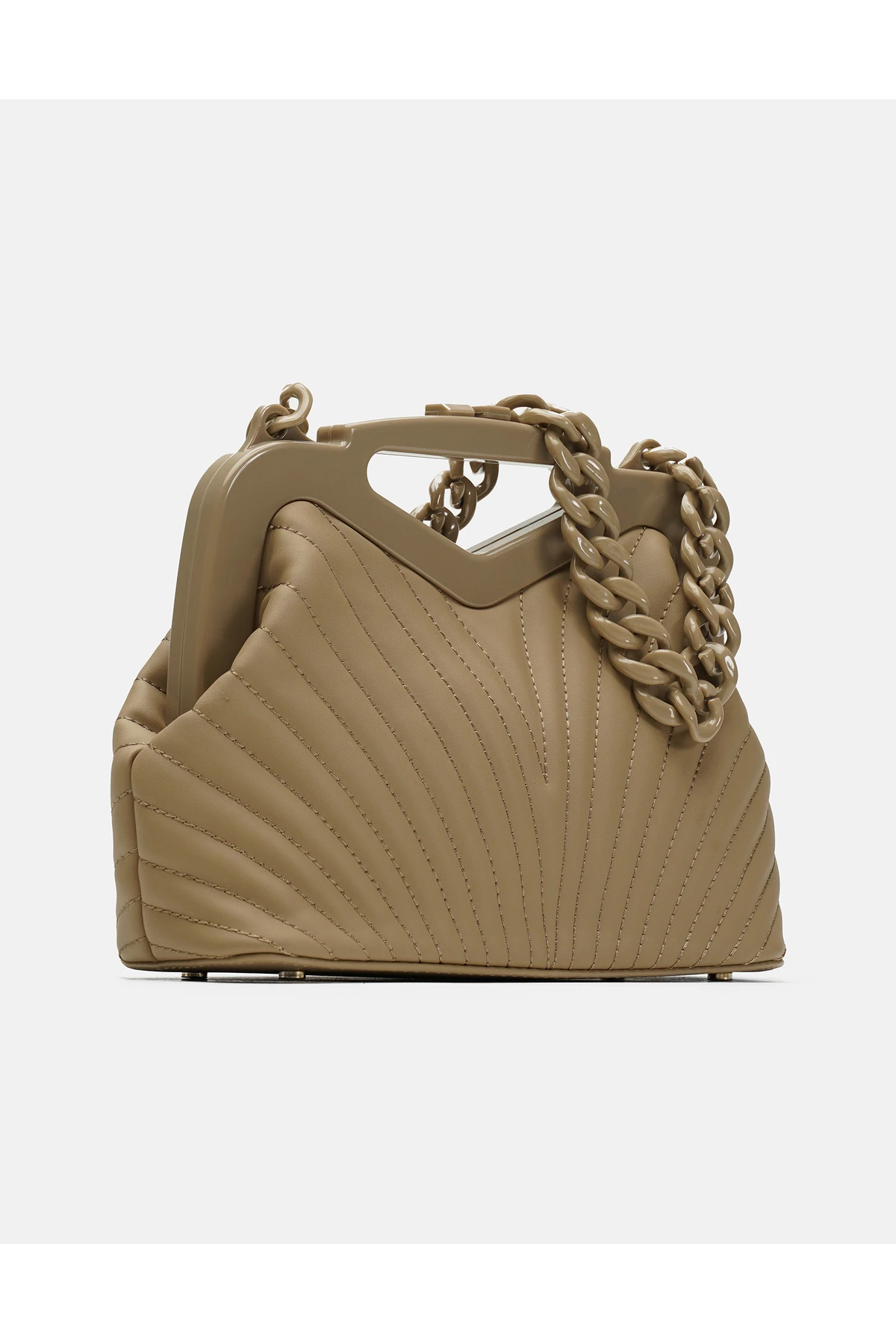 Juvis Bag Vivid Chain Fuşya Suni Deri Zincir Askılı Klips Kapamalı Kadın El ve Omuz Çantası - vizon