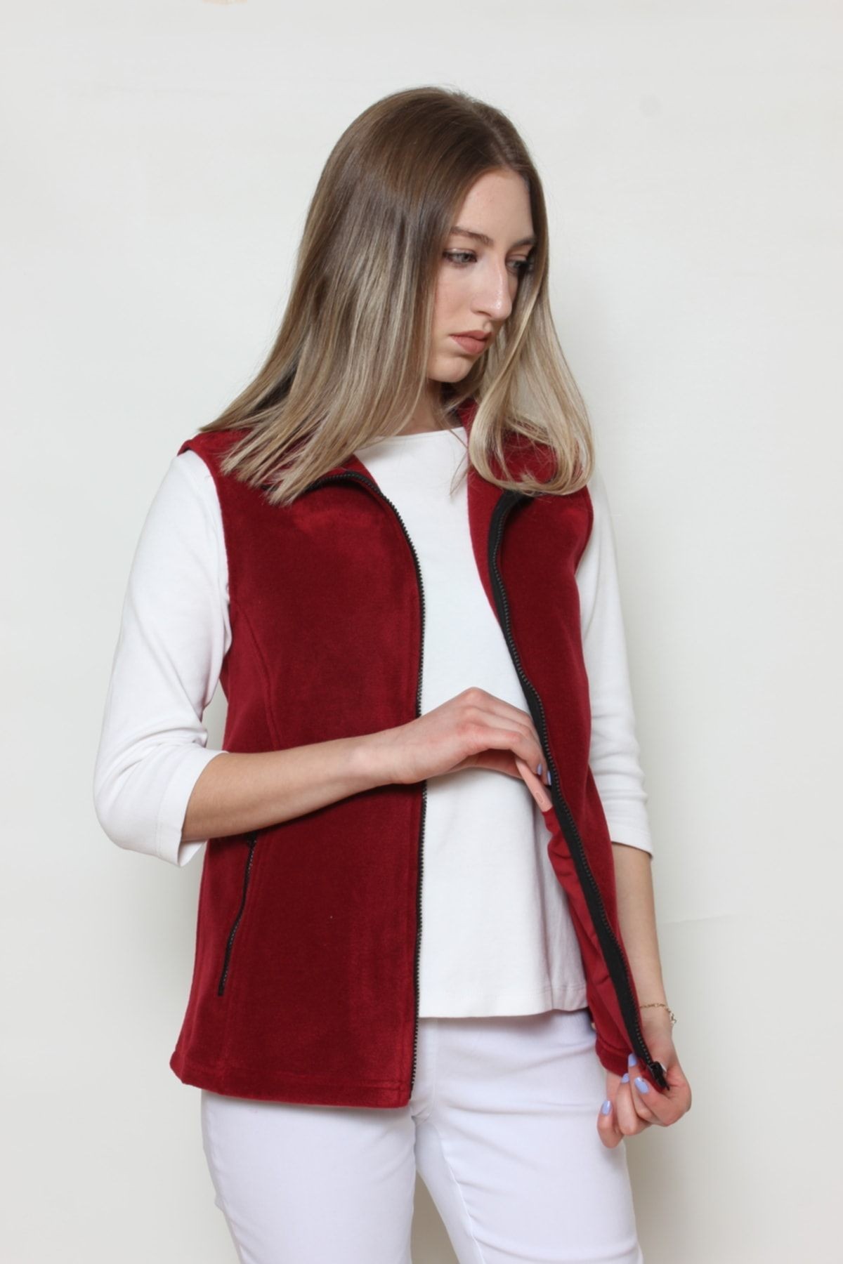 Kadın Polar Yelek - bordo