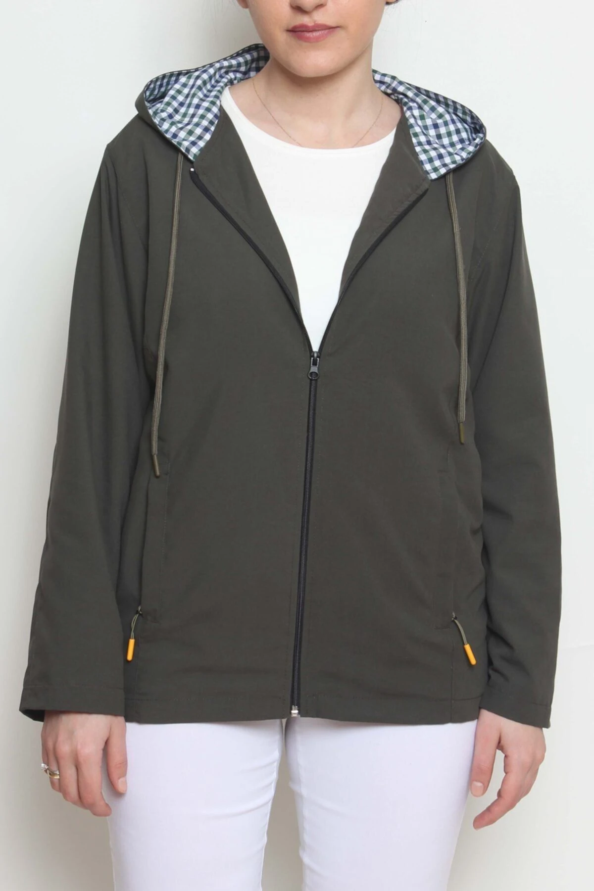 Kadın Haki Kapüşonlu Yağmurluk Ve Rüzgarlık