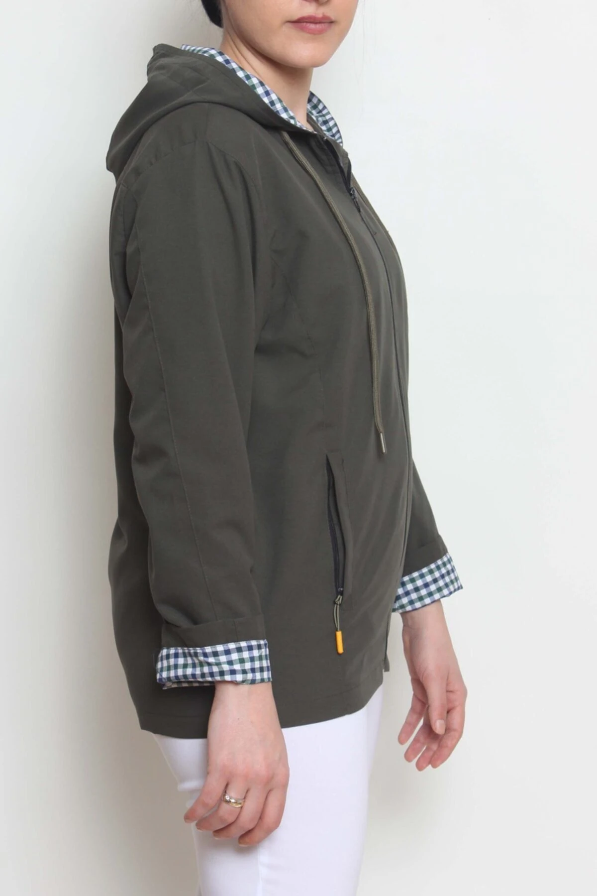 Kadın Haki Kapüşonlu Yağmurluk Ve Rüzgarlık