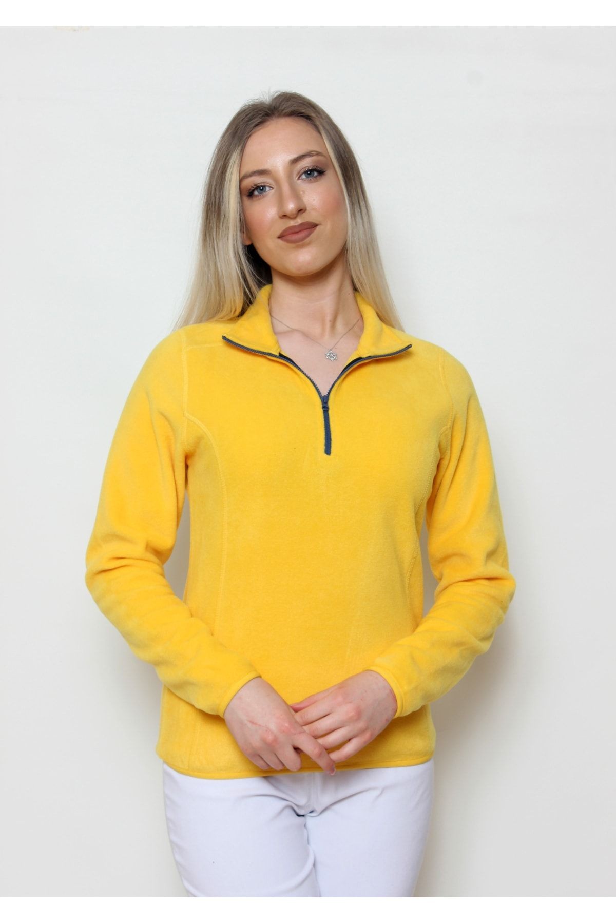 Kadın Polar Yarım Fermuar Dar Kalıp Sweatshirt