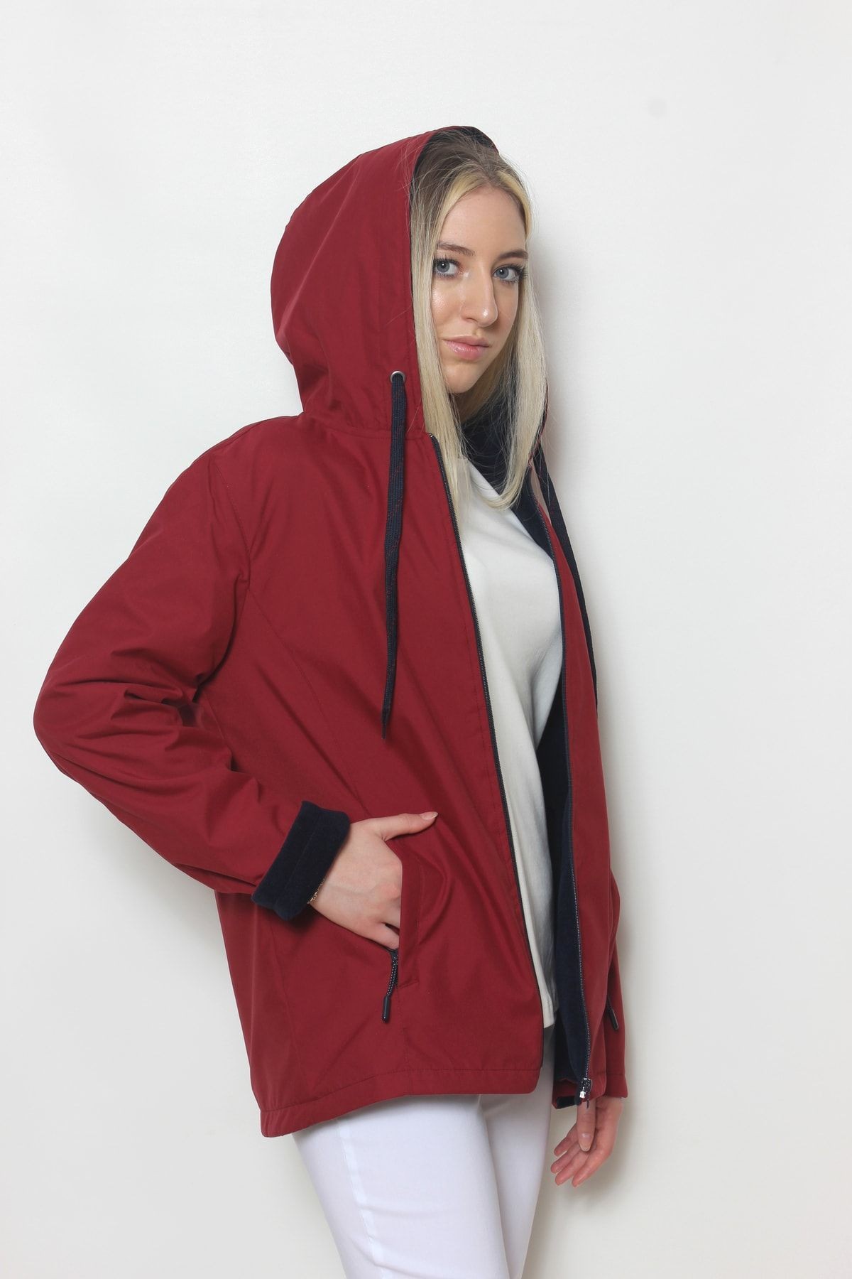 Kadın Bordo Içi Polar Mont
