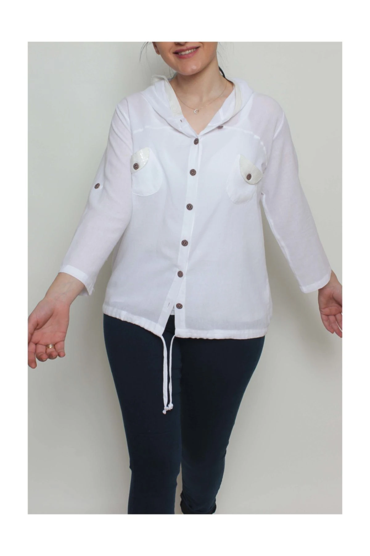 Kadın Pul Detaylı Kapüşonlu Ceket
