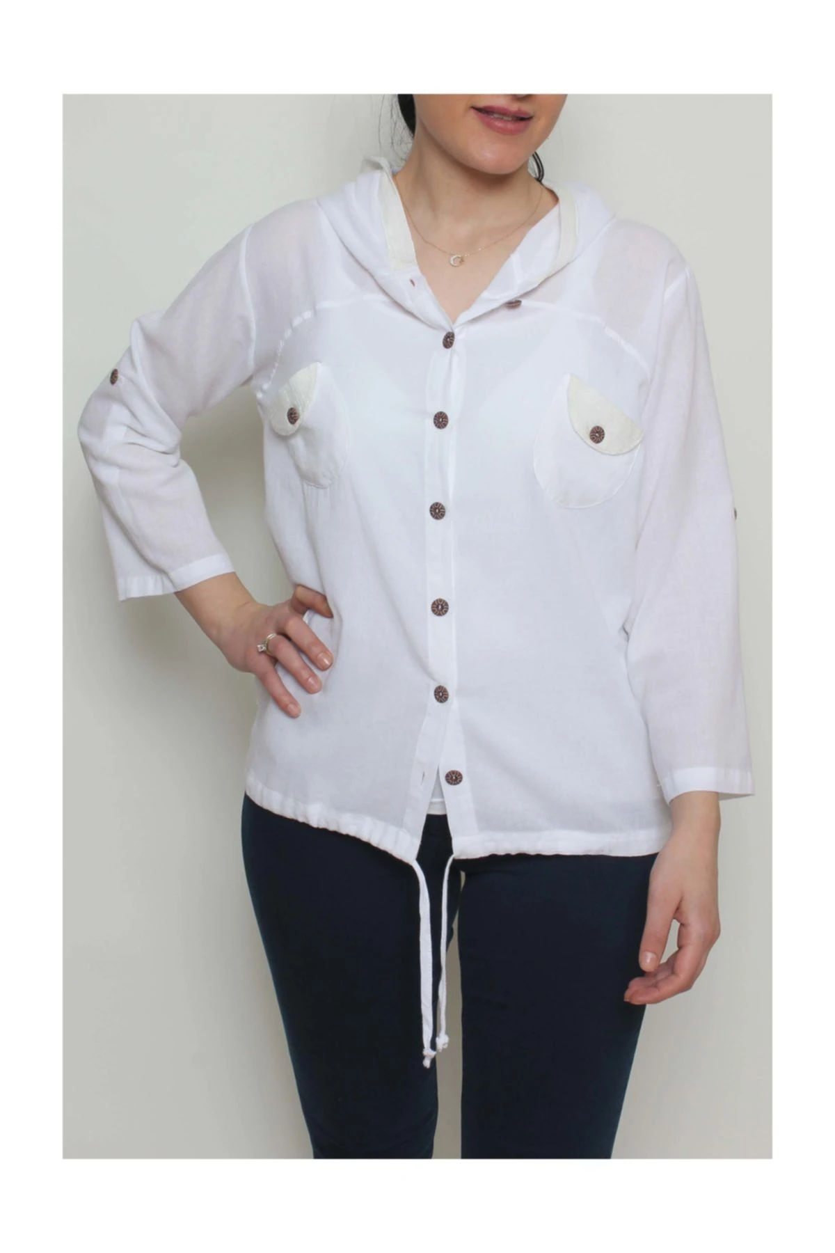 Kadın Pul Detaylı Kapüşonlu Ceket