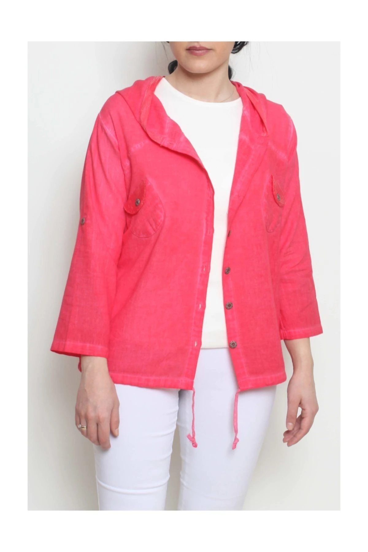 Kadın Pul Detaylı Kapüşonlu Ceket