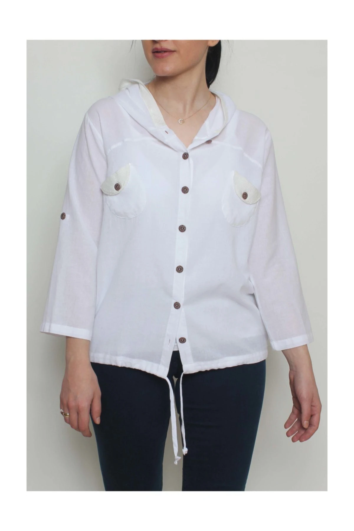 Kadın Pul Detaylı Kapüşonlu Ceket
