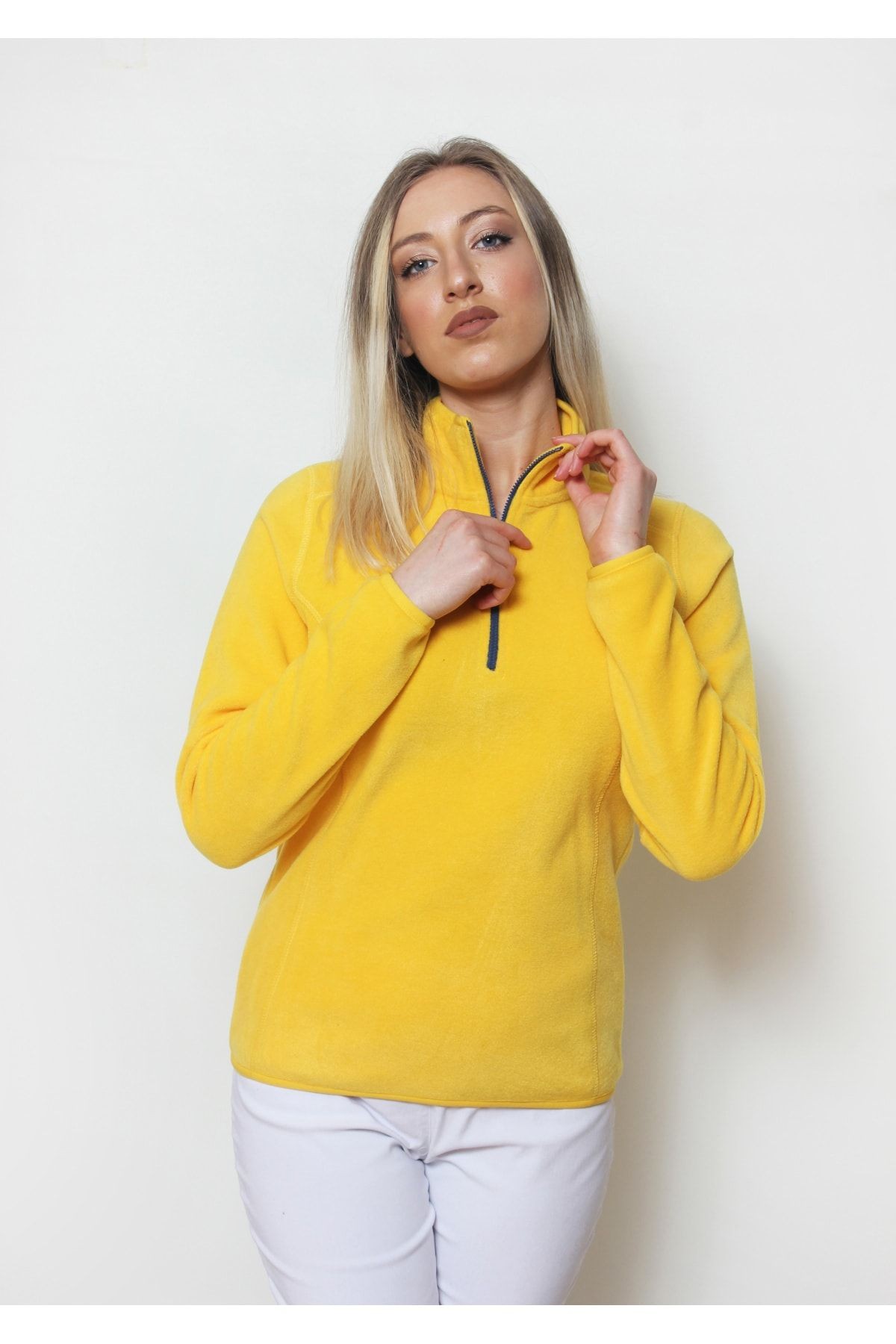 Kadın Polar Yarım Fermuar Dar Kalıp Sweatshirt