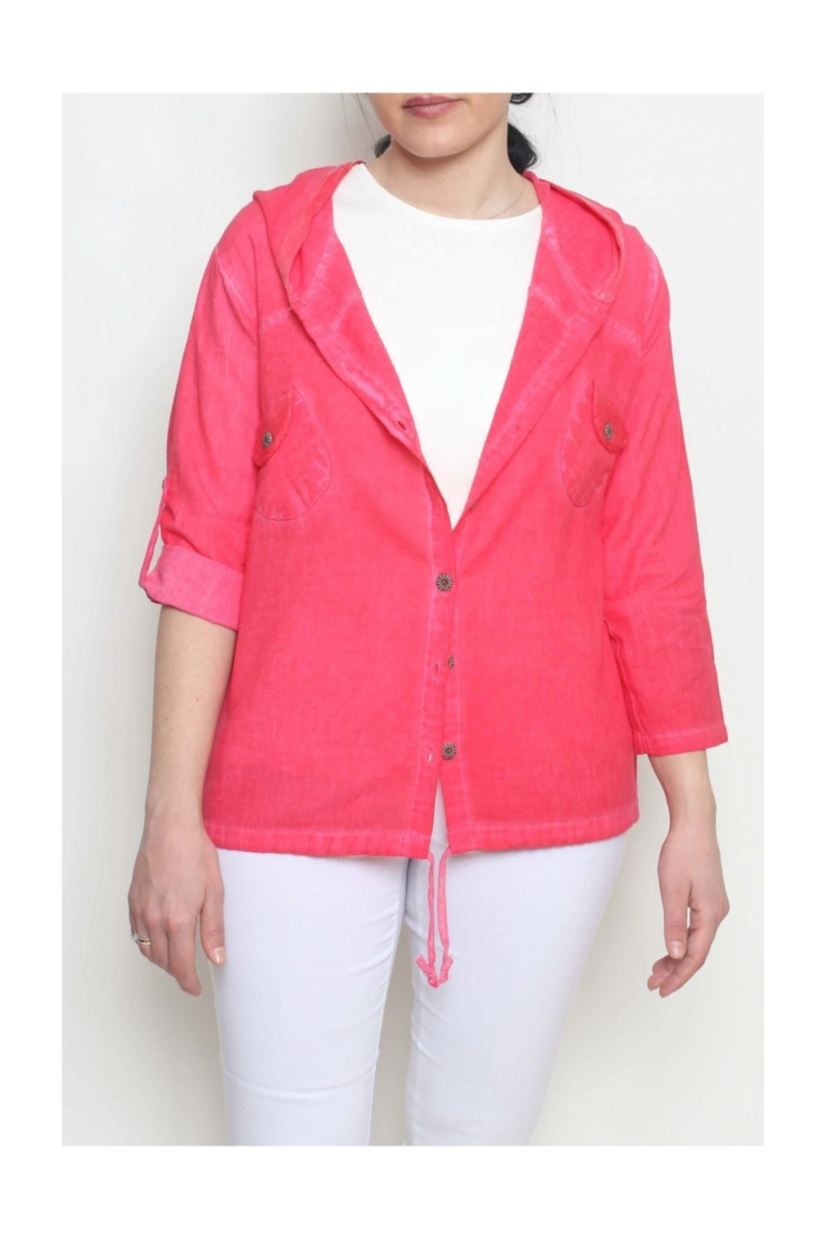 Kadın Pul Detaylı Kapüşonlu Ceket