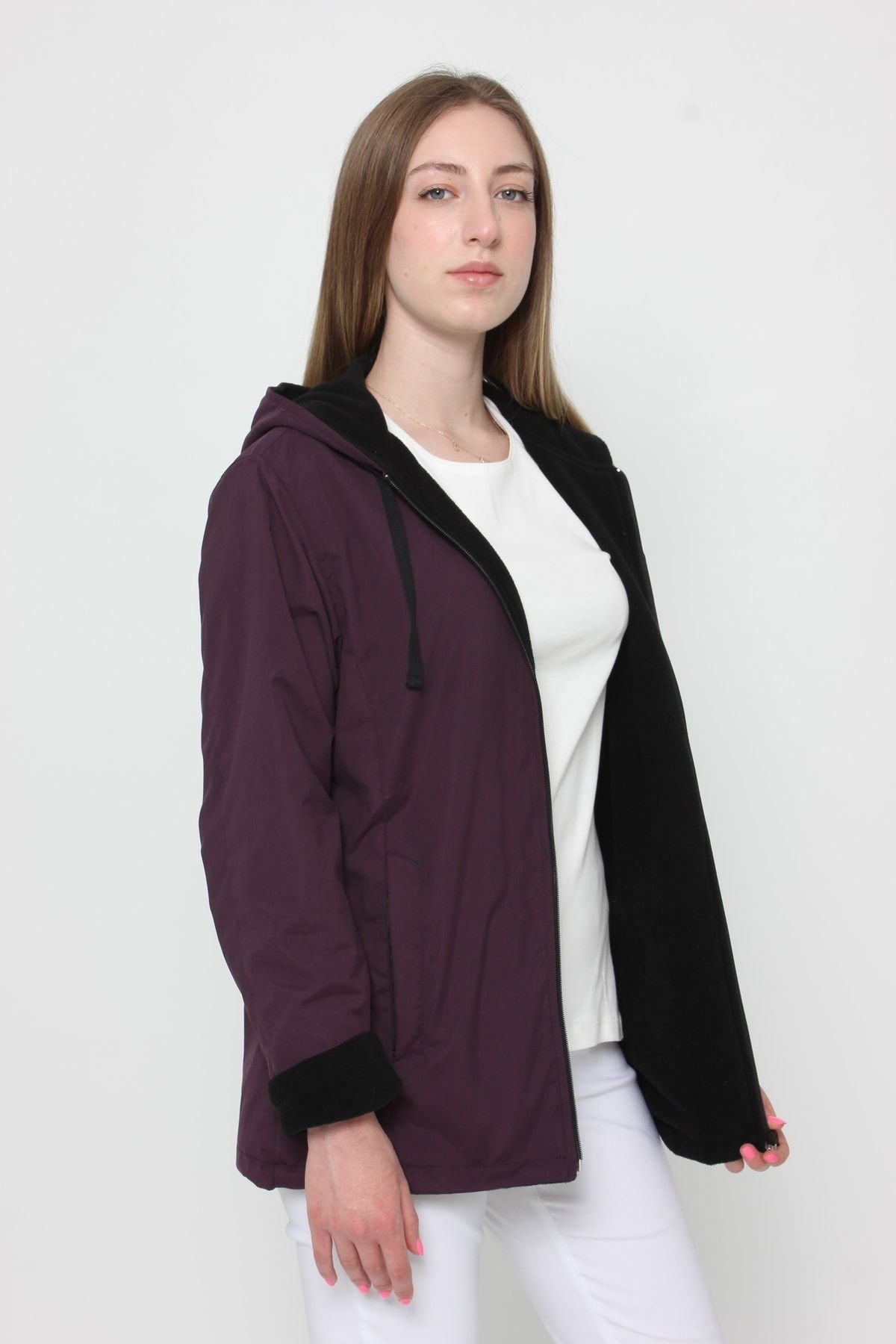 Kadın Bordo Içi Polar Mont - mürdüm