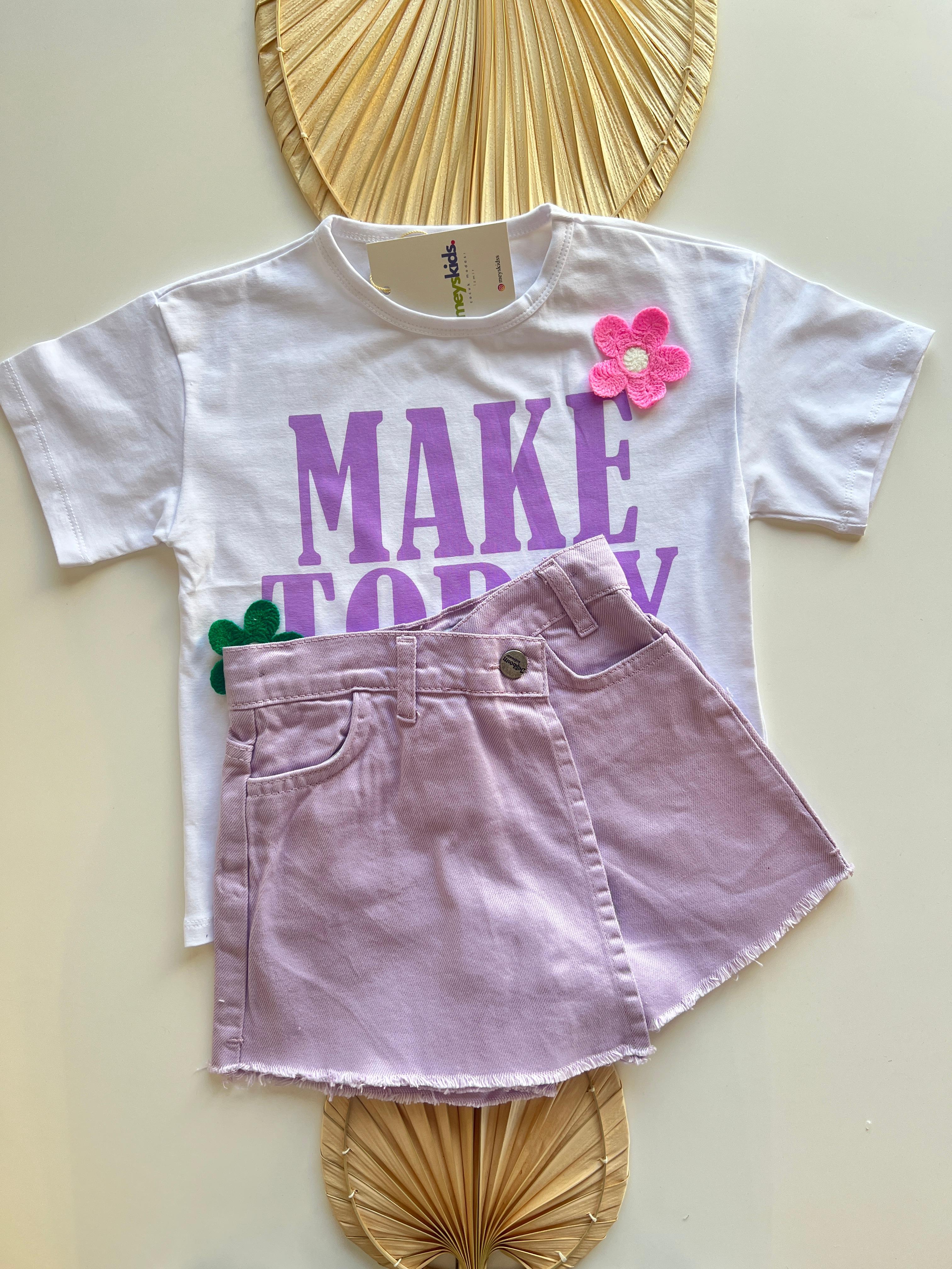 Make Today Cool Baskılı Şort Etekli Takım