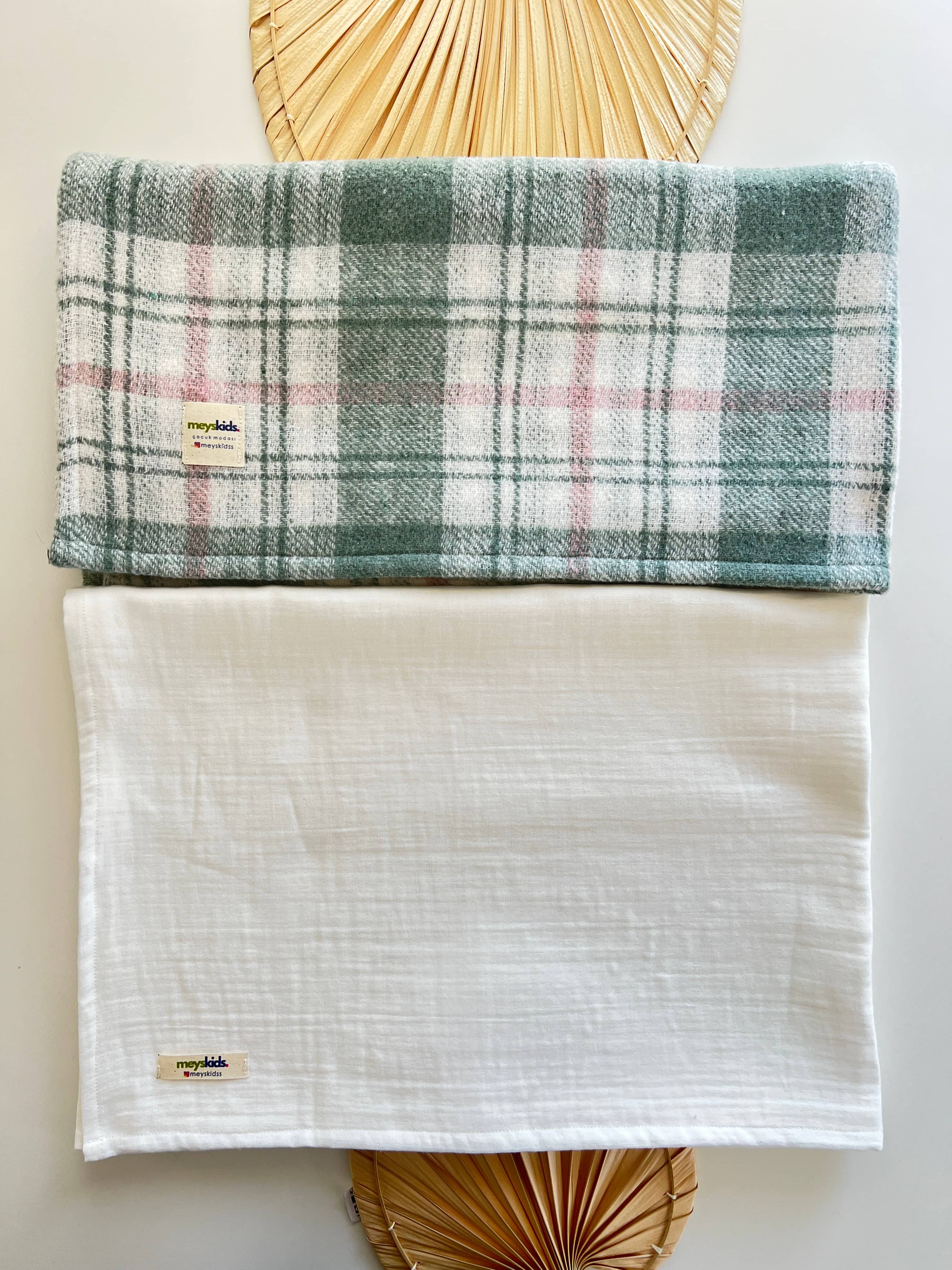 Soft Kare Desen & Müslin Battaniye 3'lü Set - Ekru